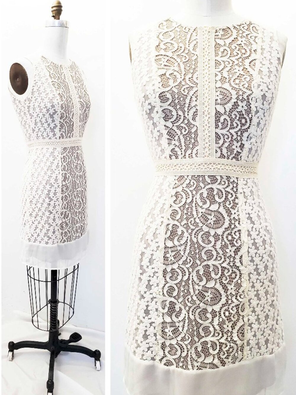 Chelsea & Violet Anthropologie Womens Embroidered Illusion Lace Ivory Dress XS